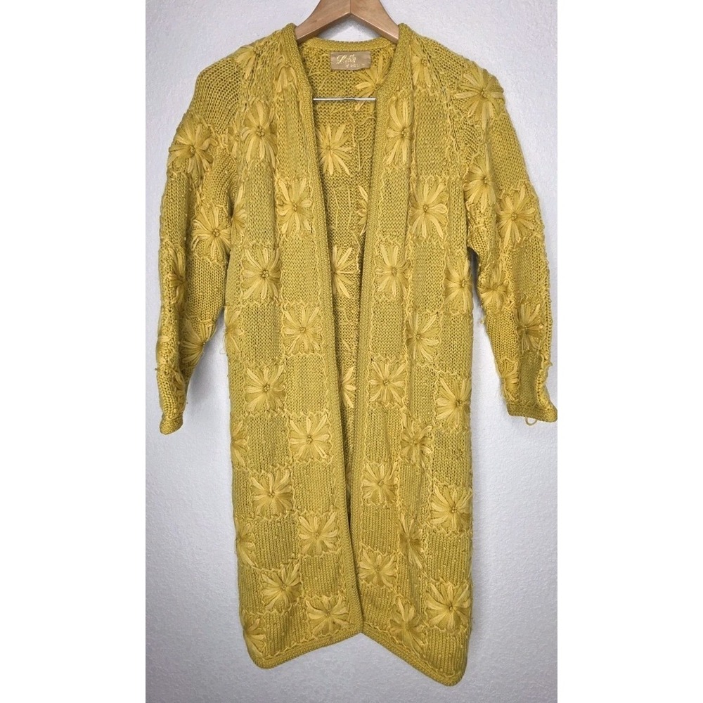 Lilly Of California Vintage Open Knit Crochet Cardigan Sweater Woman 8 Retro 70s
